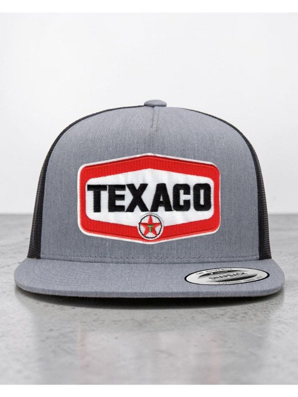 Texaco Red YP Flat Bill Trucker Hat Mesh Back Snapback grey/black